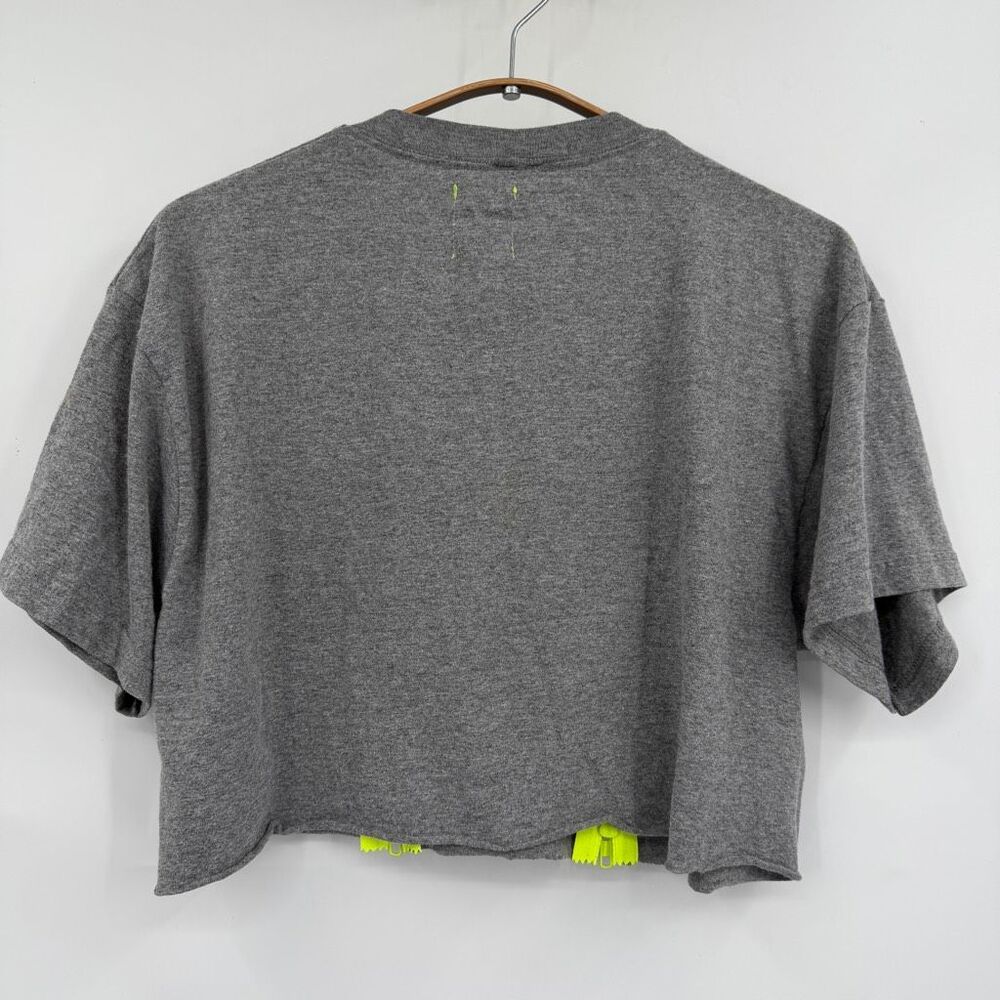 Furst of a Kind Coors Light Upcycled Cropped T-Shirt Gray Neon Zip Detail One Si - Picture 3 of 5